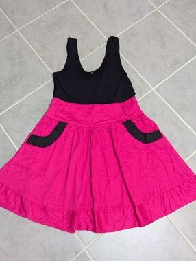 Max Love Colorblock Pink & Black Mini Dress Women’s Large Fit & Flare Pockets Si